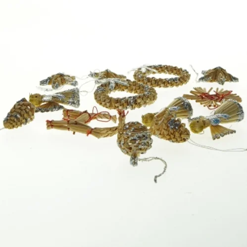 Julepynt i halm og glimmer (str. 7x7 cm)