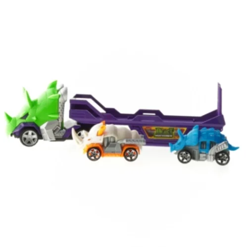 Triceratopslastbil med 2 små biler (str. 23 cm)