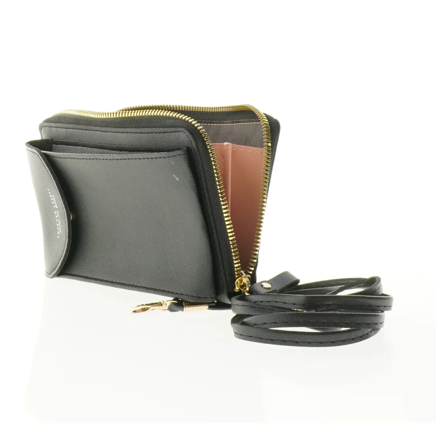 Sort læderpung og telefonhylster med rem fra Forever Lovely (str. 19 x 12 cm)