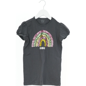 Børne t-shirt str. 134 med regnbue paliet broderi fra VRS 