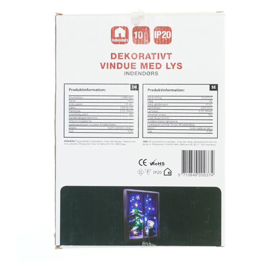 Dekorativt vindue med lys fra Rohs (str. 30x22x3,5 cm)