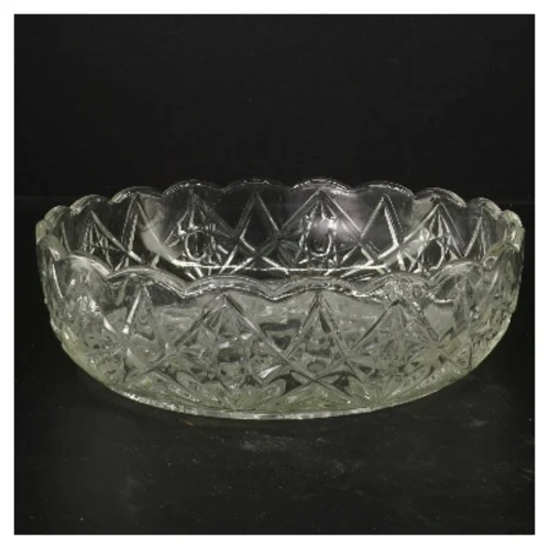 Rundt glaskål med frugtmotiv (str. Ø 21 cm)