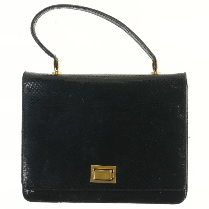 Sort vintage håndtaske med guld detaljer (str. 22x18 cm)