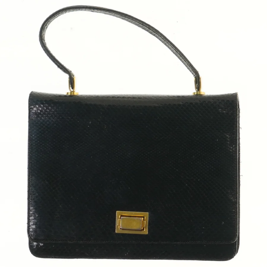 Sort vintage håndtaske med guld detaljer (str. 22x18 cm)