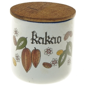 Keramikkrukke med låg til kakao fra Knabstrup (str. 13 cm)