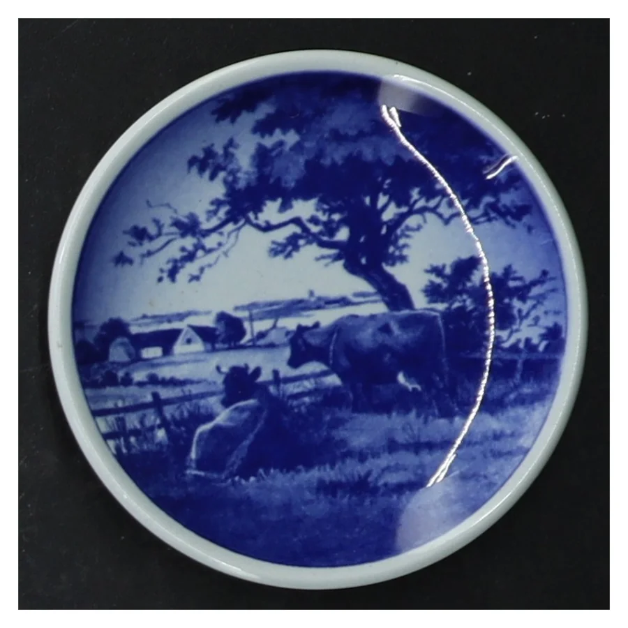 Blå dekorative vægplatter fra Royal Copenhagen (str. Ø 8 cm. 6 styk)