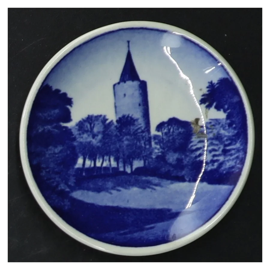 Blå dekorative vægplatter fra Royal Copenhagen (str. Ø 8 cm. 6 styk)