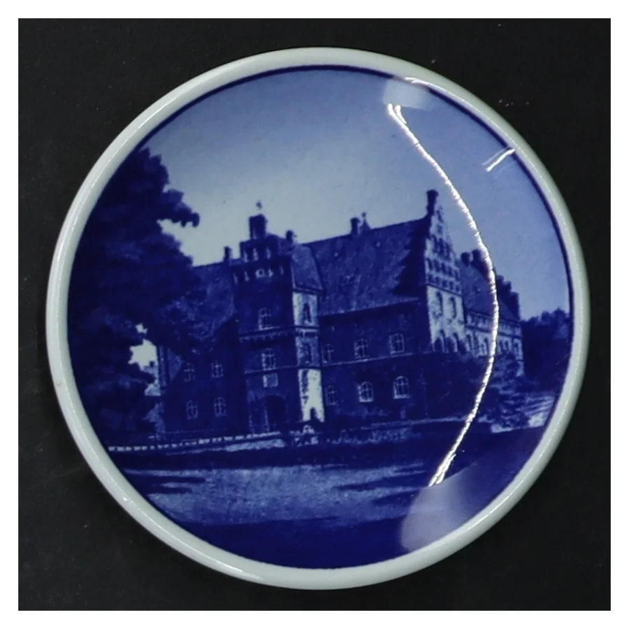 Blå dekorative vægplatter fra Royal Copenhagen (str. Ø 8 cm. 6 styk)