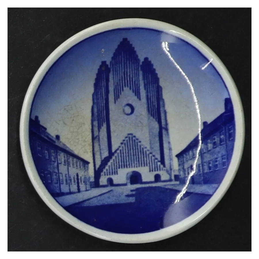 Blå og hvid porcelænsplatter med danske landskaber fra Royal Copenhagen (str. 8 cm. 6 styk)