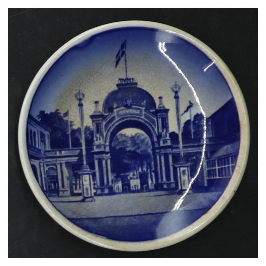 Blå og hvid porcelænsplatter med danske landskaber fra Royal Copenhagen (str. 8 cm. 6 styk)