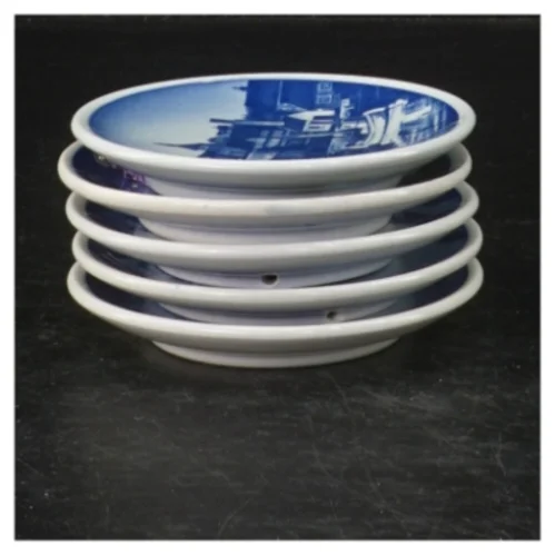 Blå-og-hvid vægplade fra Svendborg Havn, Royal Copenhagen (str. 8 cm. 5 stykker)