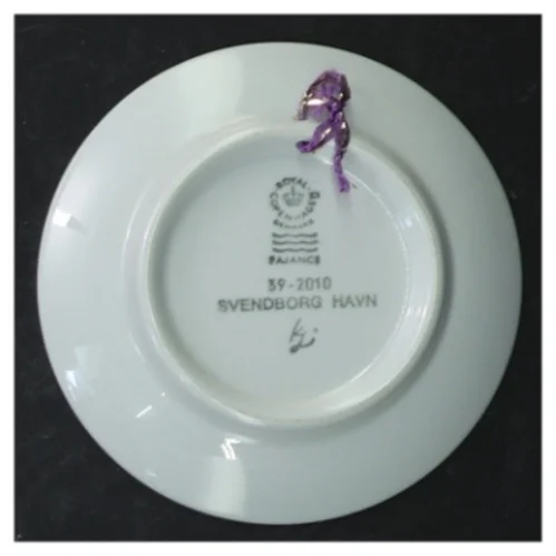 Blå-og-hvid vægplade fra Svendborg Havn, Royal Copenhagen (str. 8 cm. 5 stykker)