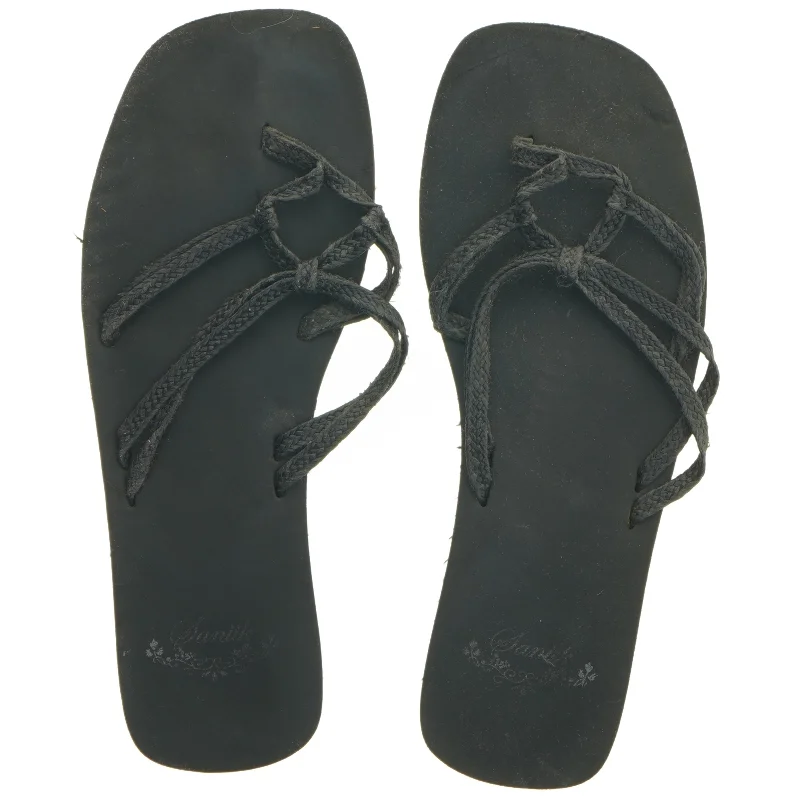 Sort flip-flops med fletremme (str. længde 25 cm)