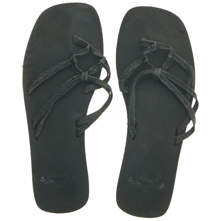 Sort flip-flops med fletremme (str. længde 25 cm)