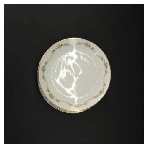 Porcelænstallerkener med blomsterkant fra Benedikte (str. Diameter 17 og en halv cm)