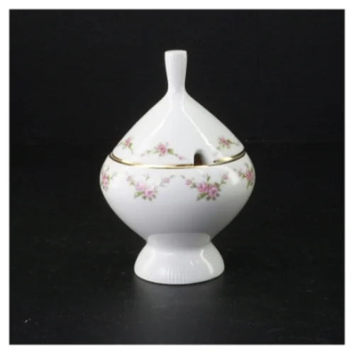 Porcelænssukkerskål med blomstermønster fra Benedikte (str. 14 x 10 cm)