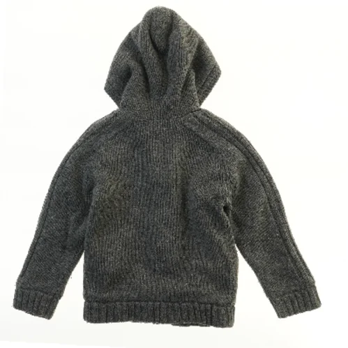 Strikket hættetrøje med lukning og lommer (str. 122)