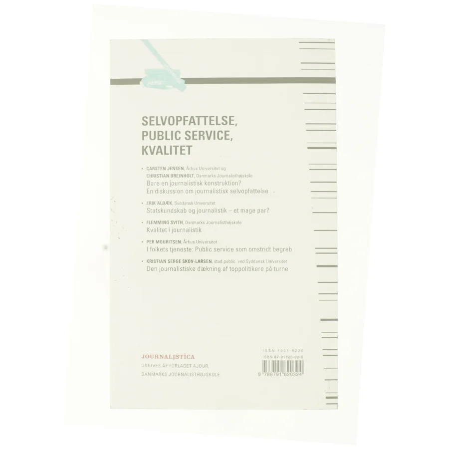 Selvopfattelse, public service, kvalitet af Journalistica (Bog)