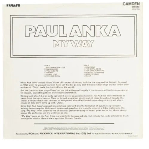 Paul Anka My way Vinylplade