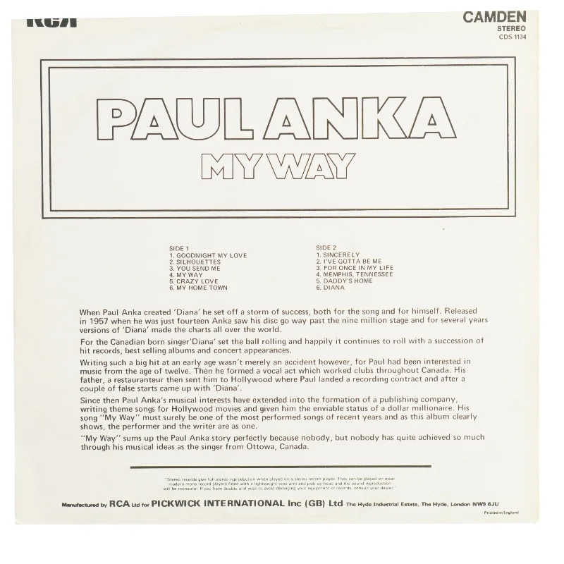 Paul Anka My way Vinylplade