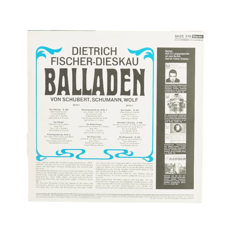 Dietrich Fischer-Dieskau Balladen Vinylplade