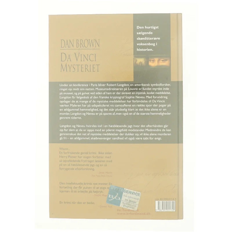 Da Vinci Mysteriet af Dan Brown (Bog)