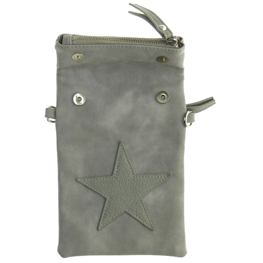 Grå læder kobling med stjerne dekoration (str. 21 x 14 cm godt)