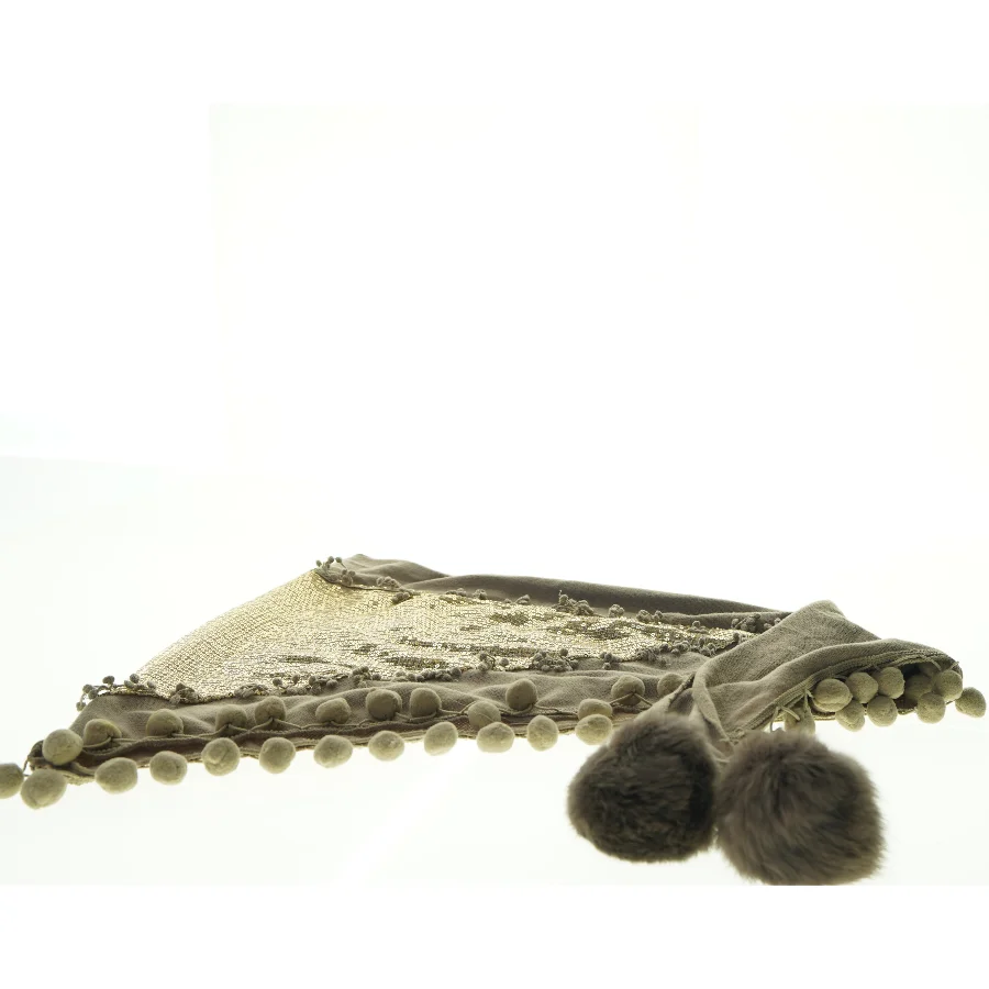 Tørklæde med frynser og pailletdekoration (str. 160. x 46 cm)