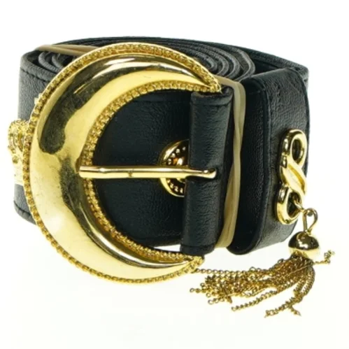 Sort bælte med guldspænde (str. Længde. 89 cm b. 4 cm)