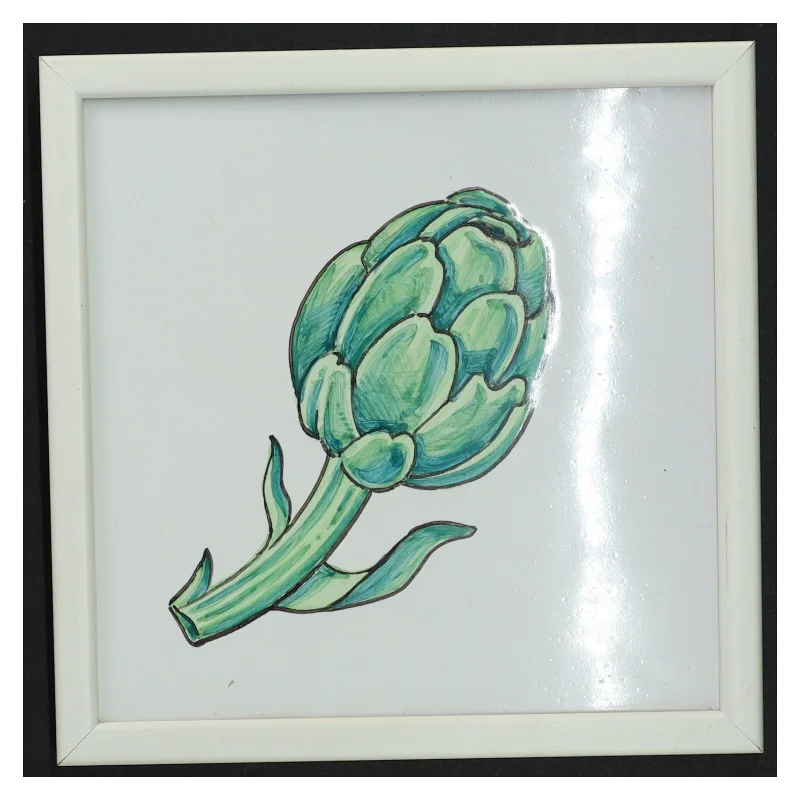 Indrammet keramikflise med artiskokmotiv