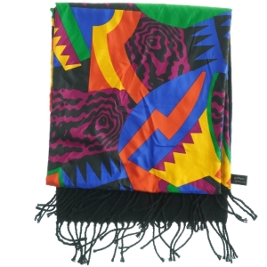 Farverig tørklæde med frynser (str. 35. x, 160 cm)