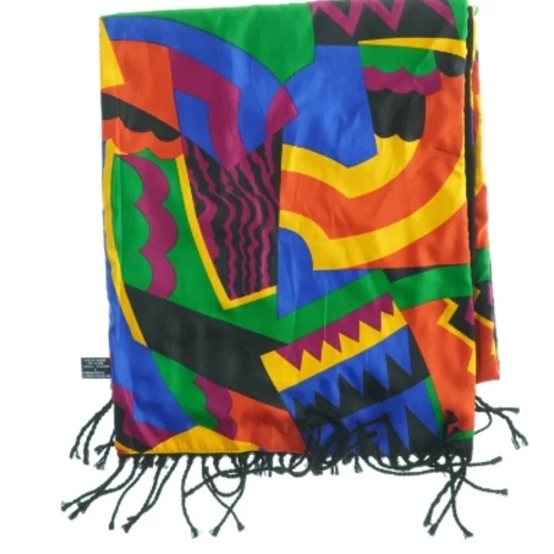 Farverig tørklæde med frynser (str. 35. x, 160 cm)