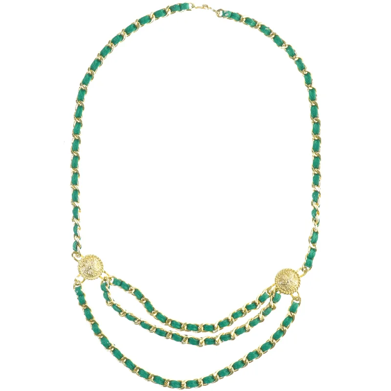 Grøn og gylden halskæde (str. Længde. 102 cm)