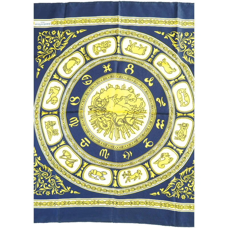 Blåt og gult tørklæde med zodiaktegn fra Bianchini Férier (str. 75 x. 78 cm)