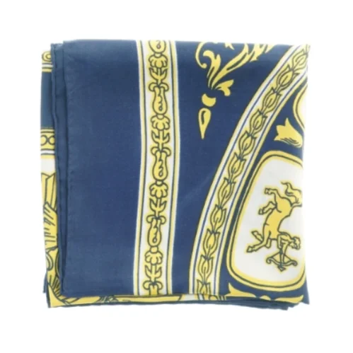 Blåt og gult tørklæde med zodiaktegn fra Bianchini Férier (str. 75 x. 78 cm)