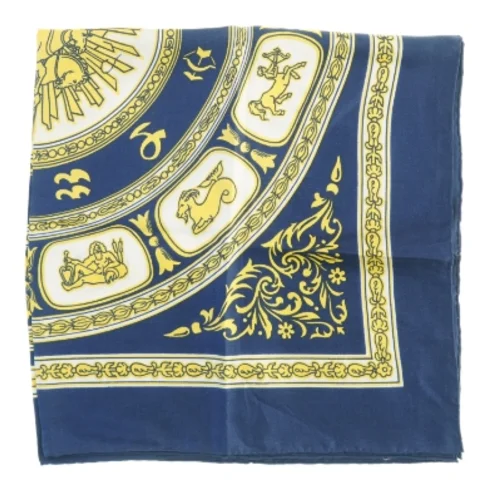 Blåt og gult tørklæde med zodiaktegn fra Bianchini Férier (str. 75 x. 78 cm)