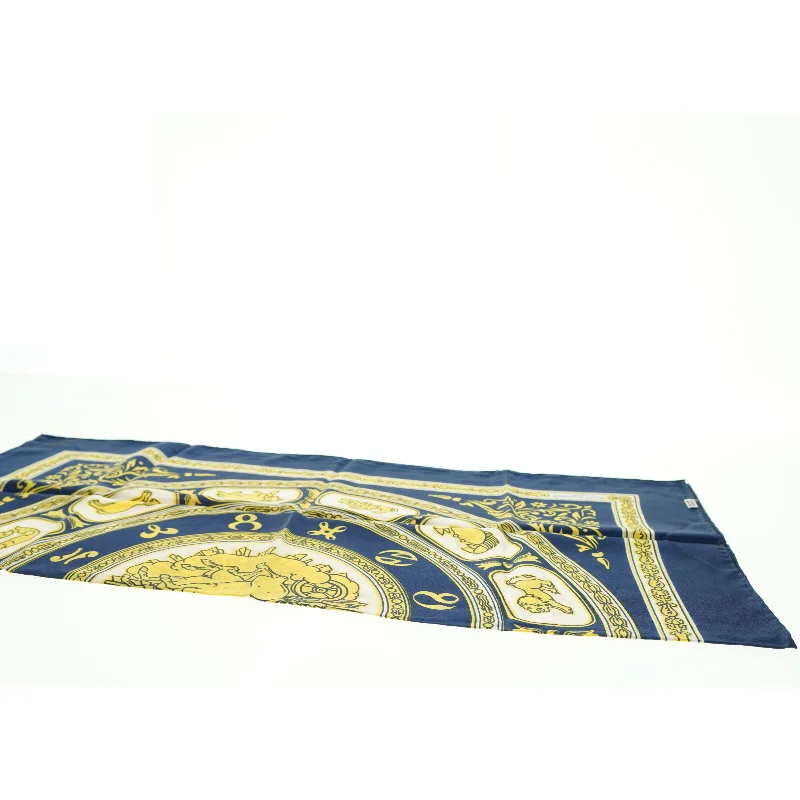 Blåt og gult tørklæde med zodiaktegn fra Bianchini Férier (str. 75 x. 78 cm)