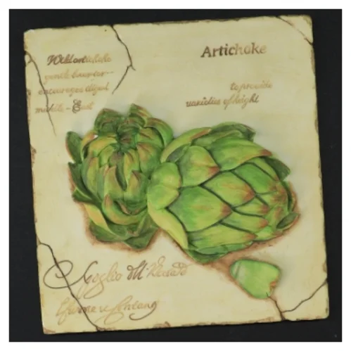 Dekorativ planche med artiskok motiv (str. 17 x 16 cm)