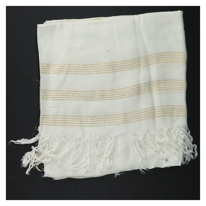 Hvidt tørklæde med guldstriber (str. 84 x 94 cm)