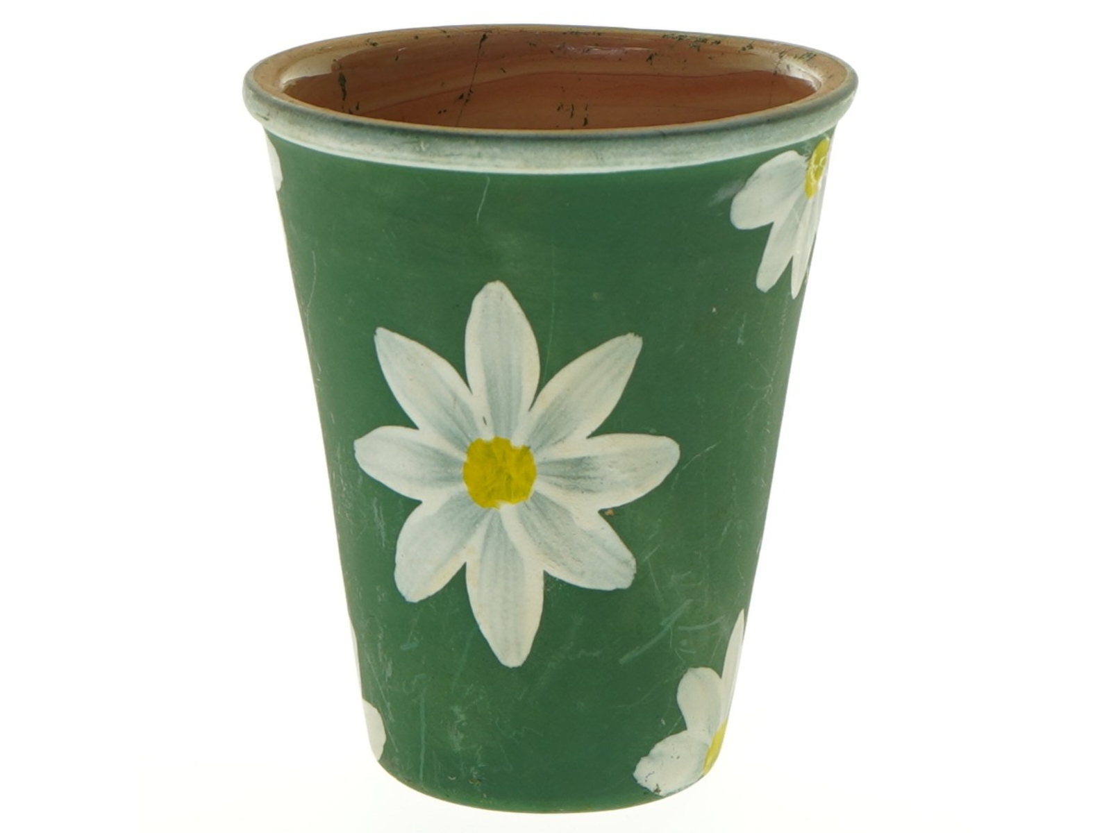 Keramik vase med margueritmønster (str. 12 x 10 cm)