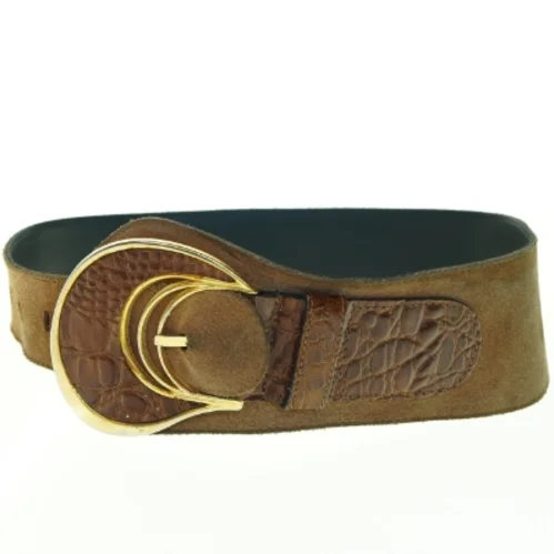 Læderbælte med guldspænde (str. Længde, 75 cm. b. 5 - 10 cm)