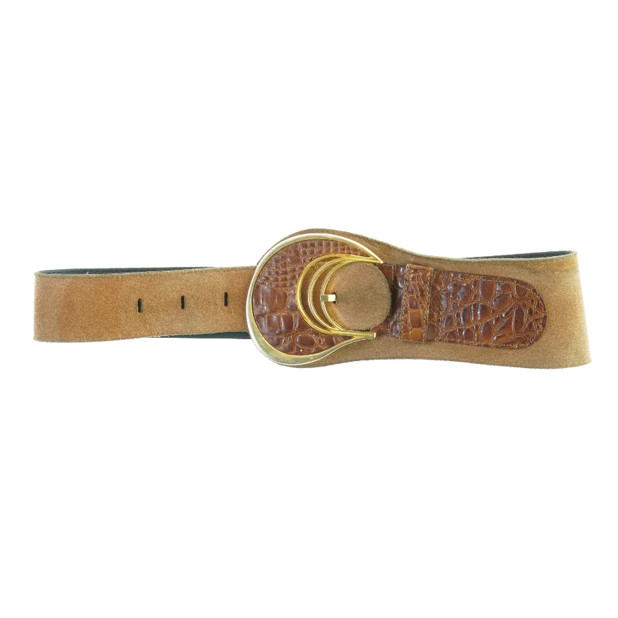 Læderbælte med guldspænde (str. Længde, 75 cm. b. 5 - 10 cm)