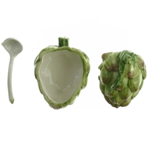 Artiskokformet krukke med ske (str. 13 x. 10,5 cm)