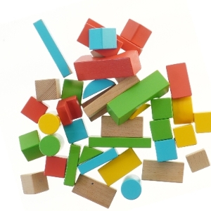 Træbyggesæt med farvede klodser