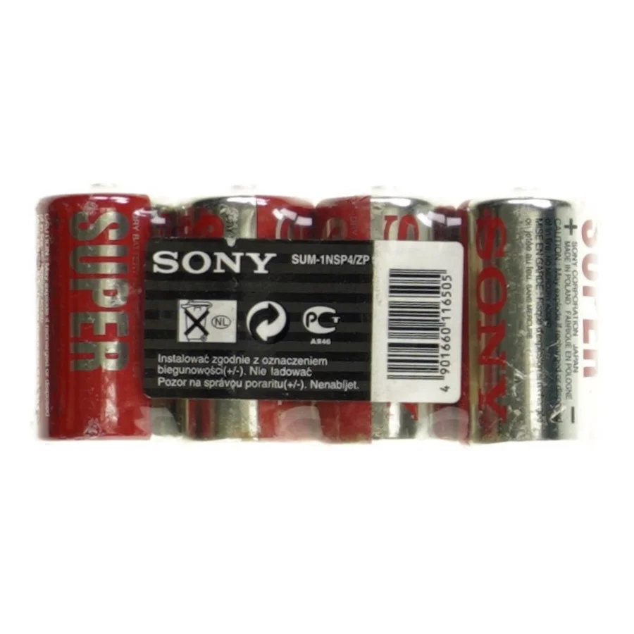 4 Batterier - størrelse D fra Sony (str. 13 x 6 cm)