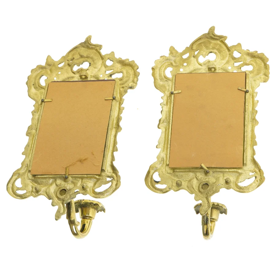 Dekorative spejlrammer af messing med lyssestage (str. 28,5x16,5 cm)