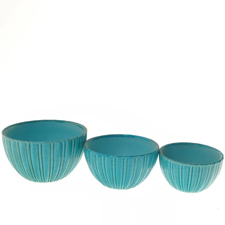 Sæt af tre blå skåle fra I. C. Lauvring (str. Ø 20-15 cm)
