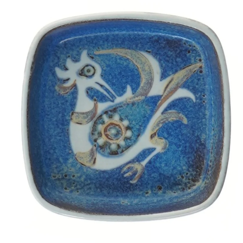 Blåt keramikfad med fuglemotiv fra Royal Copenhagen (str. 11x11 cm)