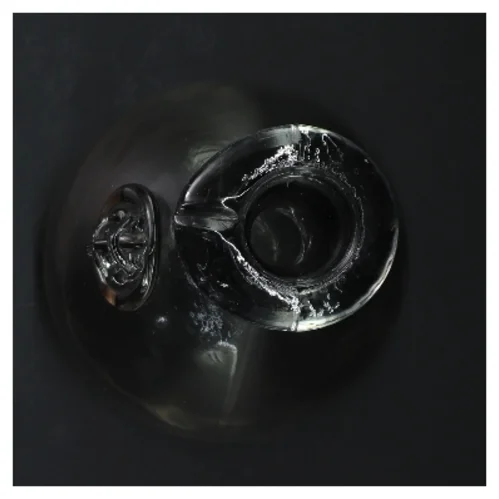 Glasflaske med dekorativt emblem (str. 23 cm)