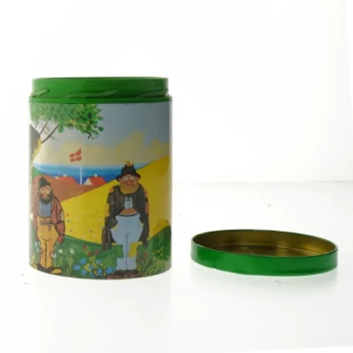 Tin container with Danish theme fra Irma (str. Ø. 11,5 cm. længde. 15 cm)